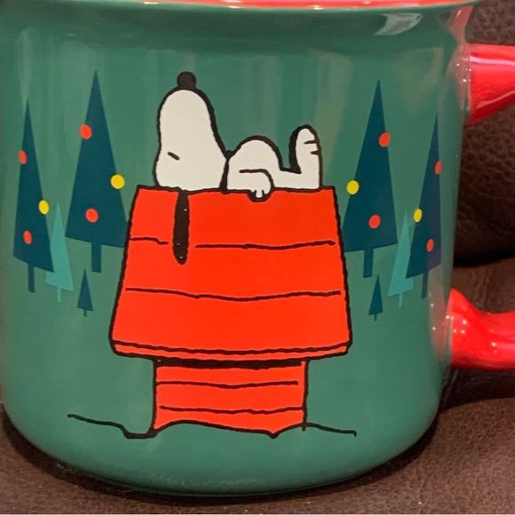 Snoopy on Doghouse with Christmas Trees Peanuts Mug - Woodstock with Candy Cane - Picture 4 of 10